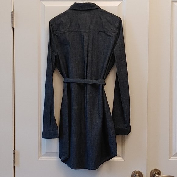 Forever 21 Denim Blue Jean Shirt Dress Women's Sz Small Tunic Length Belted - Picture 2 of 6